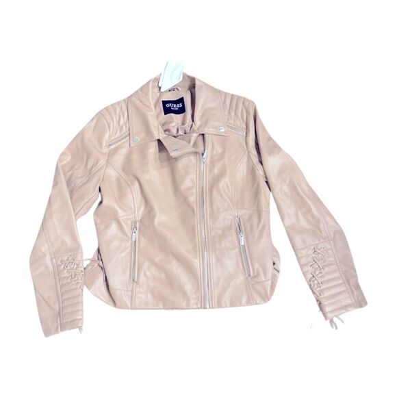 GUESS Women's Faux-Leather Asymmetric Moto Coat leather jacket size XXL latte - Picture 10 of 11